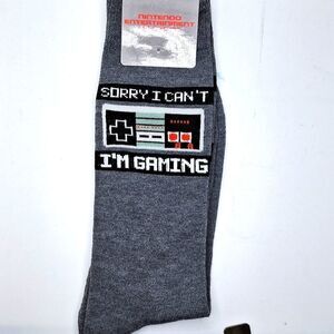 NINTENDO sorry I can't im gaming gray socks gamer accessory